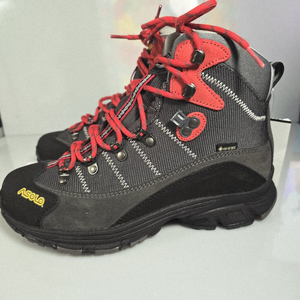 Asolo Horizon 1 GTX Gore-Tex Hiking Gray Boots With Red Laces Woman's Size 7.5